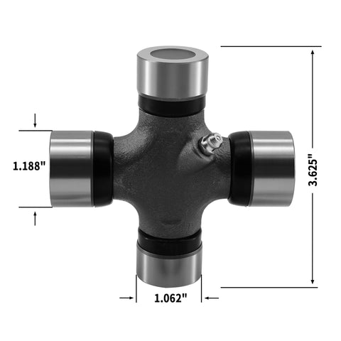 1330 to 1350 Series Conversion U Joint Greaseable Universal Joint 1.062 x 3.625 to 1.188 x 3.625 Steel Outside Snap Ring