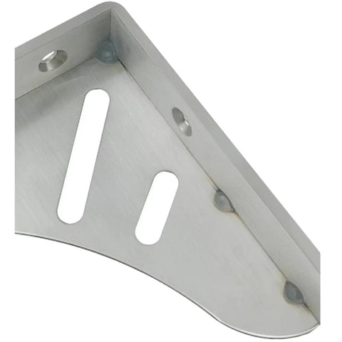 Close-up of stainless steel 2 Pack Heavy Duty Floating Shelf Brackets showing triangular design and mounting holes.