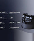 Unitree L2 4D LiDAR Sensor With 360 Degree Scanning, Ultra Fast 64,000 Points Per Second, black compact sensor on display.