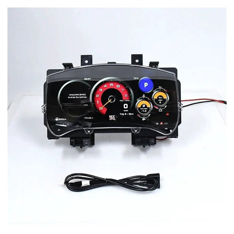 12.3 Inch LCD Dashboard Instrument Panel Upgrade For Nissan GT-R 2008-2015 Plug And Play Digital Cluster Smart Gauges Module Virtual Cockpit Replacement Kit Effortless Install With Stable Circuit High Temperature Tolerance Real Time Data Readouts, front view with cable