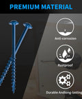 2-1/2 Inch Pocket Hole Screws Size 8 Blue Coated Outdoor Grade 325 Pieces Salt Spray Tested Over 1000 Hours Square Drive Includes 150mm Drive Bit Built For Rugged Outdoor Projects displayed with anti-corrosion, rustproof, and durable labels