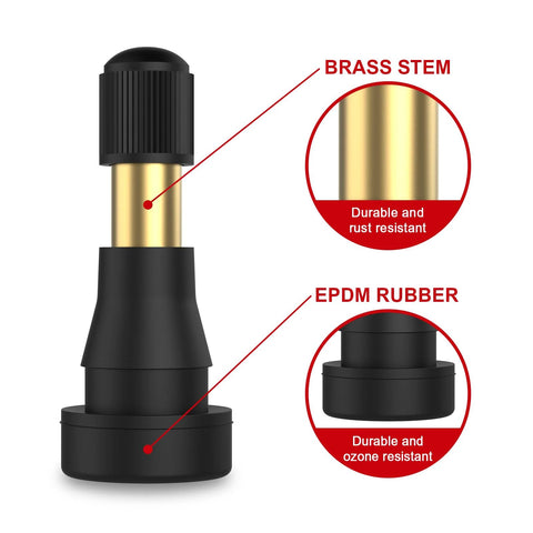 SunSOUL TR600HP brass stem tire valve with EPDM rubber, snap-in, fits 0.453 in rim holes; pack of 5