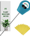 Soil Water Monitor For Plants With Analog Hydrometer And Moisture Meter, Fast Accurate Readings For Home Gardeners, Houseplants, And Indoor Outdoor Use, Easy Watering Gauge To Water Smart And Save Water, teal analog meter with metal probe and yellow tabs