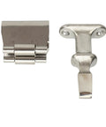 Premium Marine Grade Stainless Steel Boat Door Holder And Stopper Catch With Secure Grip, Rust Resistance, Polished Finish For Yachts Rvs Cabinets Hatches To Keep Doors Shut While Cruising, showing hinge and catch.