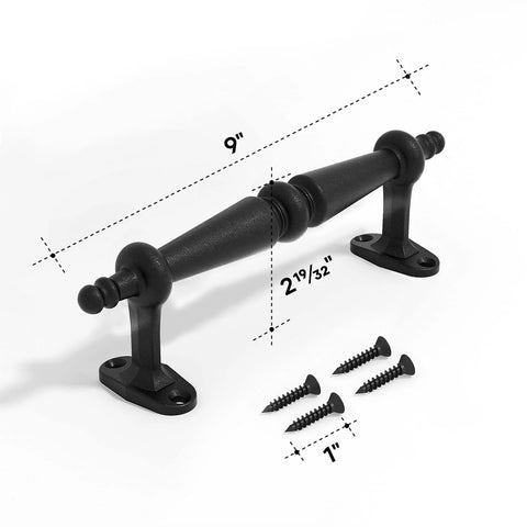 9 Inch Barn Door Pull Handle Set In Rustic Black Aluminum, Ergonomic Chamfered Edges, Smooth Grip, Durable Powder Coated Finish