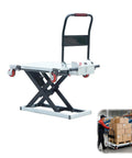 Ready To Roll Heavy Duty Foldable Hydraulic Lift Table, One Touch Electric Scissor Platform, 660 Pound Capacity with red wheels