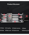 No Fuss Heavy Duty Electric Linear Rail Guide With Precision Ballscrew Slide And Quick Setup Manual Sliding Table Assembly for Science Research and Shop Jobs showing product structure and labeled components.