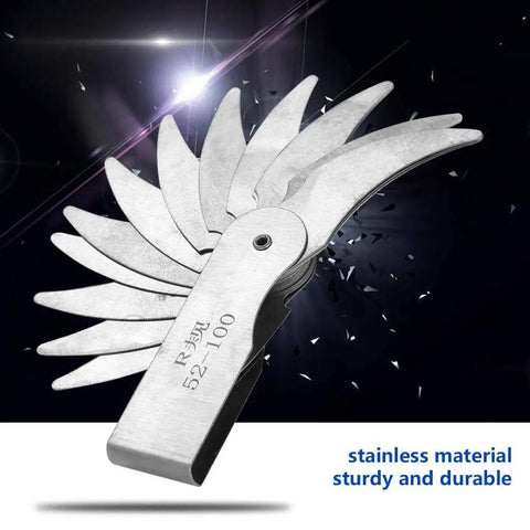 Pro Grade Radius Fillet Gauge With Dual Leaves For External And Internal Convex And Concave Surfaces Easy To Read Markings Dual Leaves Design With Multiple Measuring Ranges For Precise Radius Checks R52 100MM