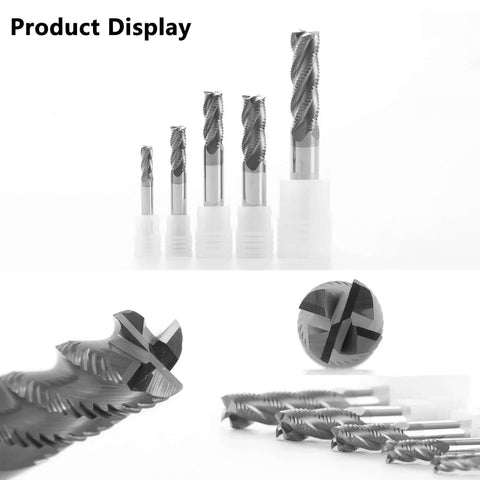 Five AYCHOLIZ 1/4-inch solid carbide roughing end mills, AlTiN-coated, square 4-flute set for alloy and hardened steels