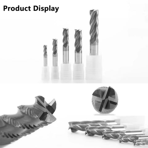 One Half Inch Tungsten Carbide Roughing End Mill Set, Four Flute Square End Mills With AlTiN Coating, CNC Milling Bits product display