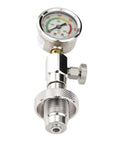 Yoke Tank Pressure Gauge For Scuba Diving Stainless Steel Compact Regulator Intermediate Pressure Checker With Vent Bleed Valve DIN Valve Compatible Accurate Readings For Water Sports And Underwater Explorers, showing stainless steel gauge and threads