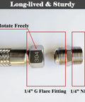 Heavy Duty Air Compressor Jumper Hose 20 Inch Long With Quarter Inch NPT Male Connector showing stainless steel braid and 1/4" fittings.
