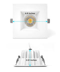 Dimensions of Square 4 Inch LED Recessed Lighting With Junction Box, 15W, 1200 Lumens, showing height and width