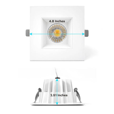Dimensions of Square 4 Inch LED Recessed Lighting With Junction Box, 15W, 1200 Lumens, showing height and width