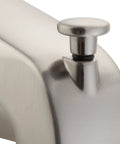 Close-up of Bathtub Spout Valve With Diverter For Brushed Nickel Finish Half Inch Slip Fit Connection showing top diverter