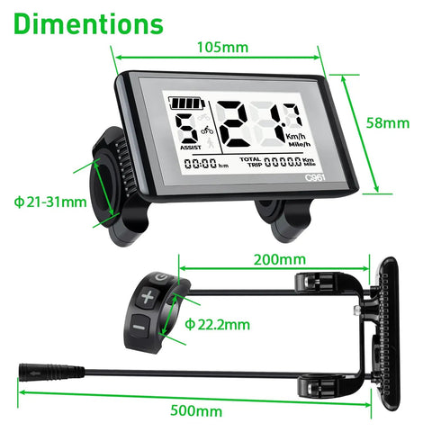 C961 5 Pin Female Ebike LCD Display For Bafang BBS01B BBS02B BBSHD Mid Drive Motors With UART Protocol Plug And Play Supports 0 To 9 Pedal Assist Levels Bike Computer Screen 22mm Handlebar Mount