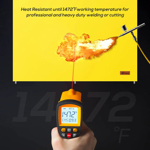 Temperature gauge showing 1472°F on yellow Heavy Duty Welding Blanket 10x12 Fireproof Spark Guard For Welding, Cutting, Soldering