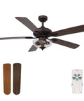 52 Inch Indoor Ceiling Fan With Light And Remote Control In Oil Rubbed Bronze With Clear Glass Farmhouse Style Reversible Blades And Motor 110V ETL Listed For Living Room Dining Room Bedroom Basement Kitchen