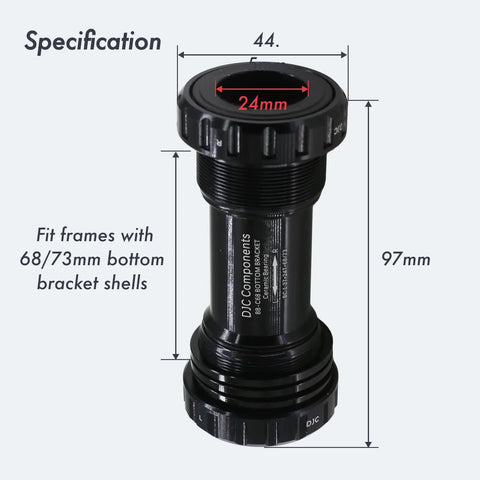 Ceramic Bearing Bottom Bracket 68-73mm BSA English Threaded 22mm 24mm GXP Spindle for MTB road bikes close-up with measurements