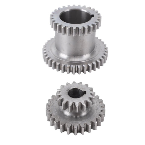 Workhorse Grade Metal Gear Set Featuring High Low Speed Duplicate Gears Built Tough For Rock Solid Performance On 0618 7x12 7x14 Mini Lathe Mill Upgrades, showing two metal gears with detailed teeth.