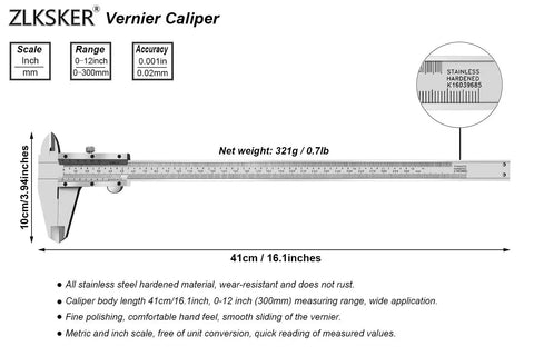 Pro Grade Stainless Steel Vernier Caliper 0 To 12 Inch 300mm Micrometer Style Measuring Tool with detailed specifications