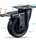 Set of four black 4-inch heavy-duty swivel caster wheels with brakes and rubber tires for carts and workbenches.