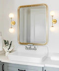 Modern Wall Sconce 2 Light Industrial Mid Century Vanity Light With White Globe Glass Shade Brushed Brass Gold Finish