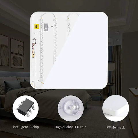 Square LED Flush Mount Ceiling Light 15.7 Inch 36W Modern Ceiling Lamp with cool white 6500K in bedroom setting