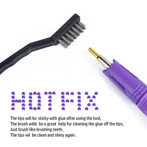 Hotfix Applicator Kit With 6000 Rhinestones, 16 Color Bedazzler Set close-up of brush tool and purple applicator tip