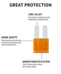Micro2 Fuse Tap Assorted Pack Includes 35 Pieces Rated 5A To 30A With Tin Plated Terminals For Smooth Install And Kickass Circuit Protection On Your Daily Driver Or Custom Truck Build. Zinc alloy blade fuse with corrosion resistance, safety features, and amperage identification.