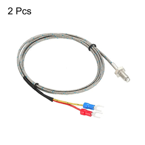 2 Pack J Type Thermocouple Temperature Sensor Probes With M6 Thread, 5ft Lead, 0 to 750C (32 to 1382F) Range