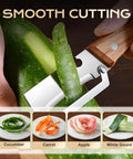 Two Pack 2 In 1 Veggie Peeler And Bottle Opener With Stainless Steel Blade And Wooden Handle peeling cucumber