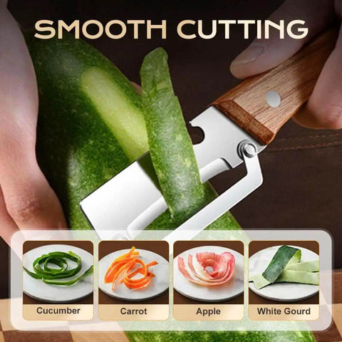 Two Pack 2 In 1 Veggie Peeler And Bottle Opener With Stainless Steel Blade And Wooden Handle peeling cucumber