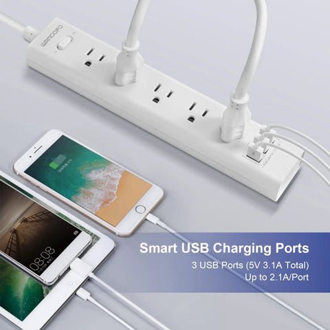 Two Prong To Three Prong Power Strip With Five Outlets And Three USB Ports Five Foot Extension Cord Surge Protector Up To 1625W Polarized Grounded Outlet Converter Wall Mountable Black with phones charging