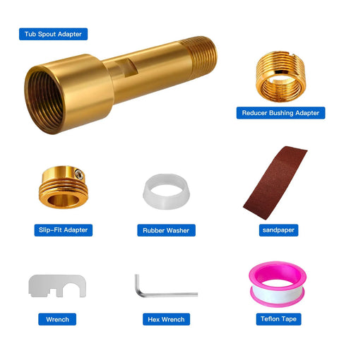 Brass Tub Spout Adapter kit by Amazon with rubber washer, slip-fit & reducer adapters, sandpaper, wrenches, Teflon tape