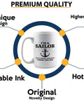 I Don't Need An Alarm I Need My Coffee Sailor Mug 15oz white ceramic gift with sailor design and quality features diagram