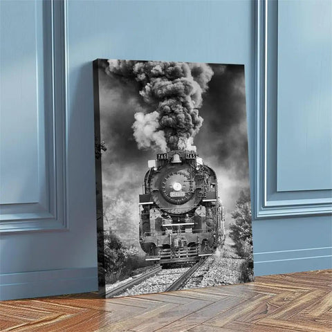 Vintage Steam Locomotive Canvas Wall Art Black And White Train Photography For Bold Industrial Decor In Living Room Office Or Man Cave 8x12 Inch Unframed Canvas