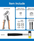 Heavy Duty Grommet Tool Kit With One Quarter Inch And Three Eighths Inch Punch Pliers Two Sizes Magnetic Die Heads 200 Eyelets And Grommets