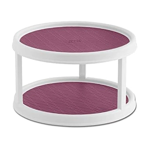 Non Skid 2 Tier Pantry Cabinet Lazy Susan Turntable 12 Inch White Purple with non-skid liner for kitchen cabinets and counters.