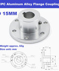 Diagram and photo of Aluminum Alloy Flange Coupling 15 mm Inner Diameter With Locking Key Slot For Motor To Wheel Shaft Connection.