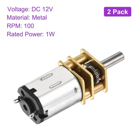 Twin Pack 12V 100 RPM Micro DC Gear Motor With Metal Mini Gearbox, 3mm Output Shaft, 10mm Shaft Length, 1 To 298 Reduction Ratio