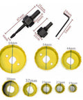 Heavy Duty 11 Piece Carbon Steel Hole Saw Set For Drilling Big Holes In Wood Metal Plastic And Sheet Alloy Fast Reliable Kit To Get The Job Done. 19-64mm hole saws with mandrel and hex key