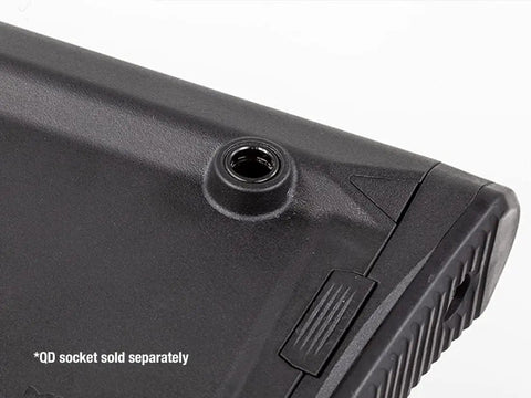 Close-up of Gray Fixed Stock For Rifle-Length Extension Tubes Without A2 Spacer, With Slim Profile, QD socket detail.