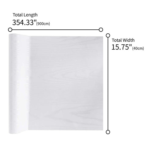 White Wood Textured Peel And Stick Wallpaper For Countertops Cabinets Desks And Furniture Silver Wood Grain Vinyl 15.7 Inch Wide By 354 Inch Long Roll Durable Matte Finish Easy Self Adhesive Cover product roll with dimensions.