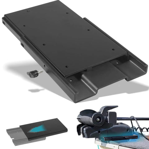 MKA 16 03 Quick Release Bracket heavy-duty aluminum replacement for trolling motors, shown detached and mounted on a deck.