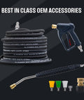 Electric Pressure Washer 2.0 GPM Full Kit With 1800 Peak PSI, hose, spray gun, and nozzles for DIY detailing and patio cleaning.