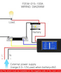 Wiring diagram for 9-In-1 DC Battery Monitor Meter 0-200V 0-100A Range With 12V/24V/48V RV Car Battery, LCD Backlit Display.