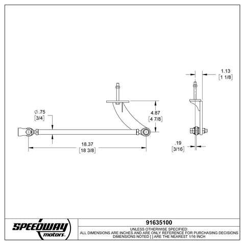 Spring Behind Panhard Bar Kit For Deluxe T Bucket And 1927 T Frames, technical drawing with 18 3/8 inch bar