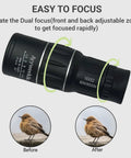 16x52 High Power HD Monocular For Adults With Crystal Clear Optics focusing feature demonstrated.