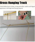 Adjustable Picture Rail Hanging System With Brass Chain Hooks No Damage Wall Track For Gallery Displays Metal Frame Hanger Kit Easy Setup For Home Decor And Museum Style Artwork Suspension Pole 150cm Long brass hanging track on wall